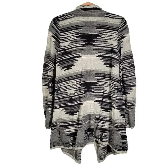 Lucky Brand Gray Black Aztec Waterfall Open Cardigan Sweater Women Size M - Picture 2 of 10